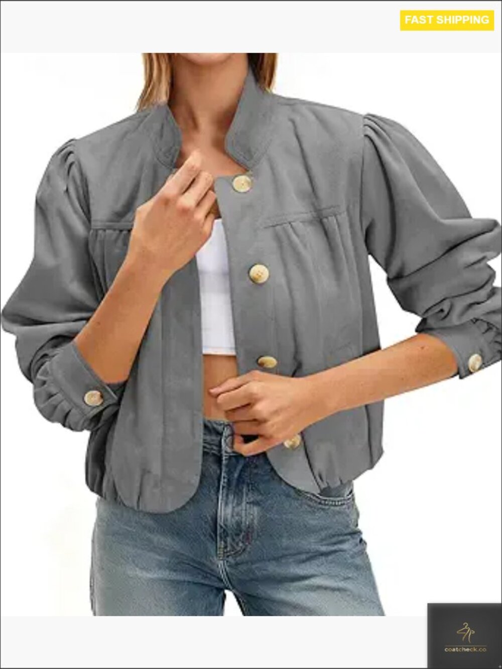 Cropped Faux Suede Bomber Jacket Vintage Stand Collar Button Down Casual Coat